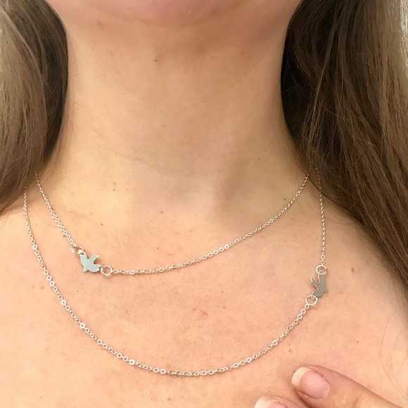 NEW!๐๐2 BIRD! 2 LAYER! SILVERY NECKLACE!๐๐LOVE - Picture 2 of 8